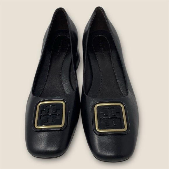 Tory Burch Georgia Pumps Women's 8.5 Perfect Black Buckled Hardware Square Toe - Picture 4 of 8